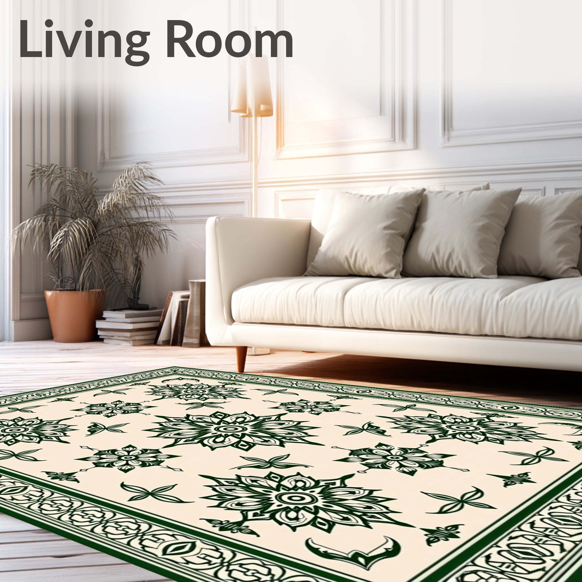 Emerald Green Floral Motif Area Rug