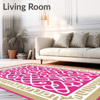 Fuchsia White Intricate Arabesque Frame Rug