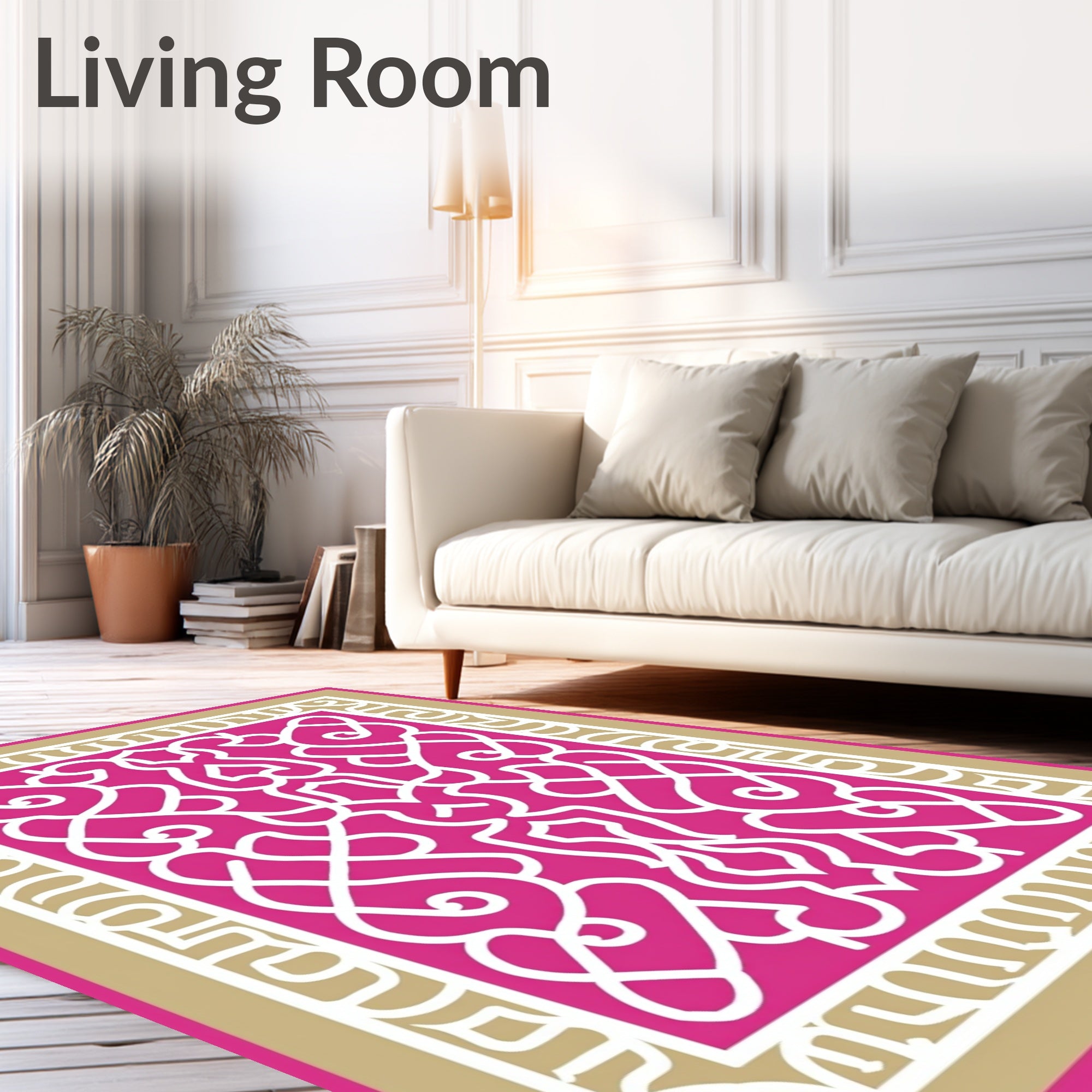 Fuchsia White Intricate Arabesque Frame Rug