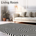 Abstract Black White Zigzag Shape Overlay Rug