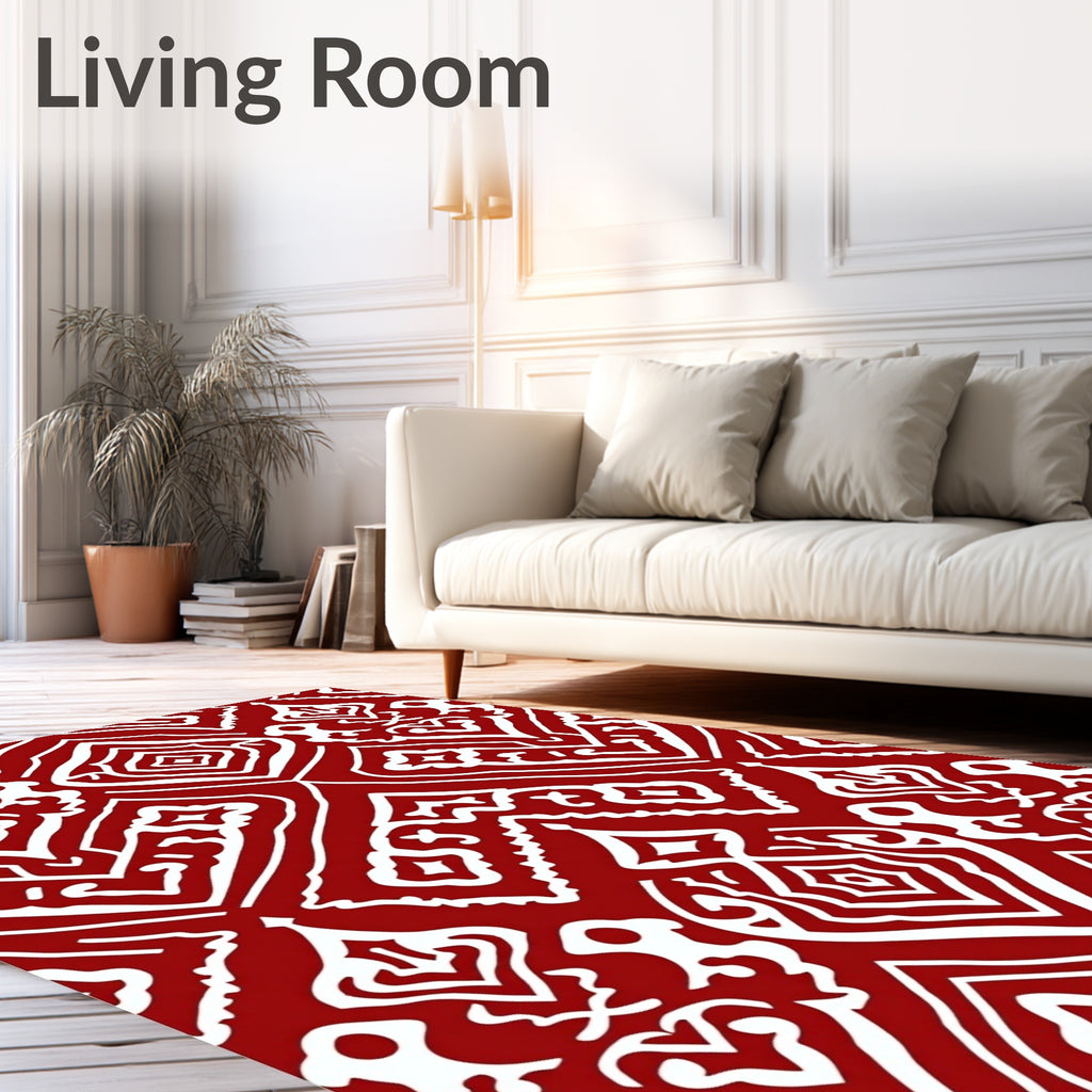 Crimson White Damask Medallion Rug