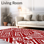Crimson White Damask Medallion Rug
