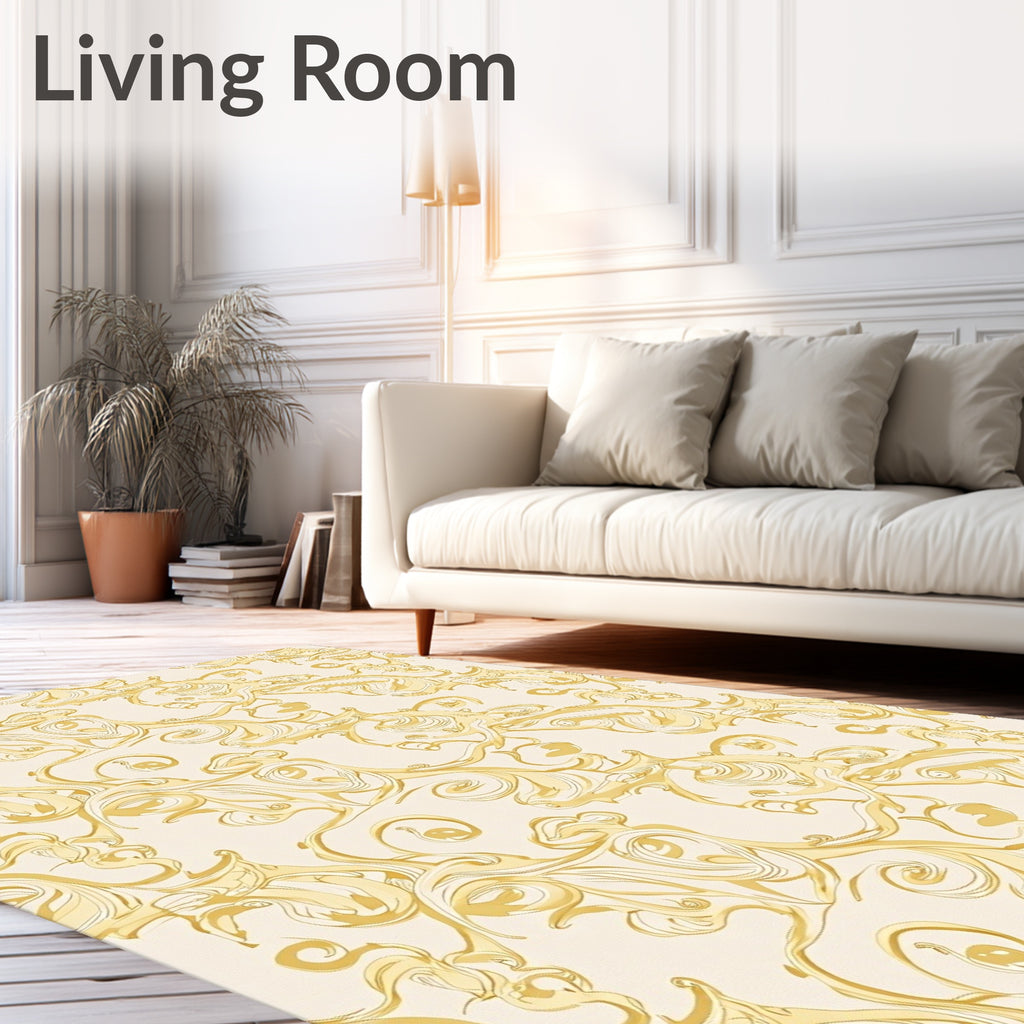 Golden Baroque Swirl Flourish Rug
