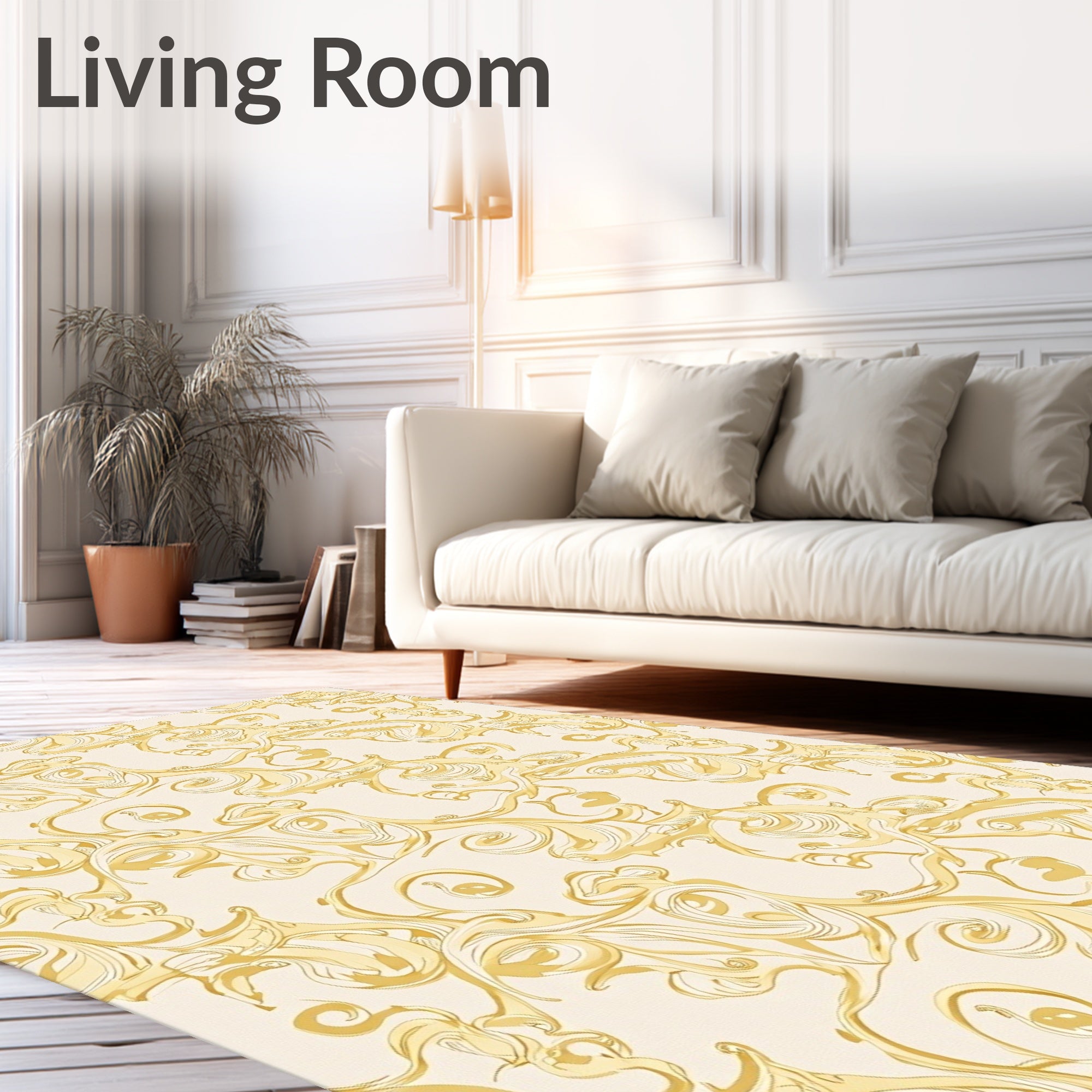 Golden Baroque Swirl Flourish Rug