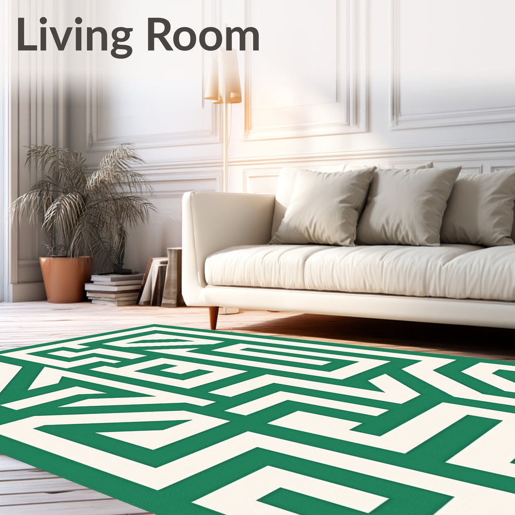 Emerald Green Maze Line Art Rug