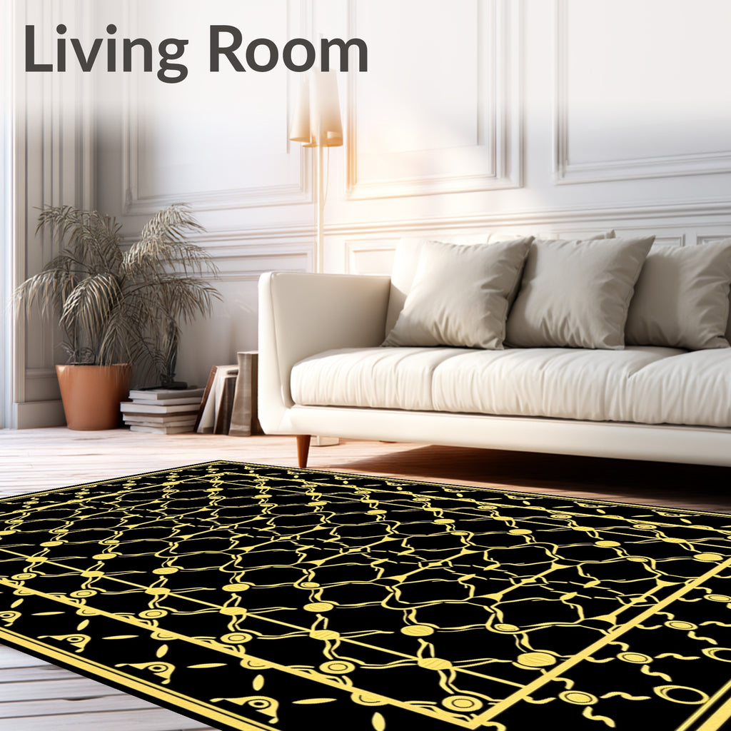 Golden Black Art Deco Lattice Rug