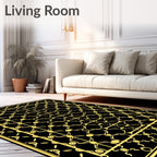Golden Black Art Deco Lattice Rug