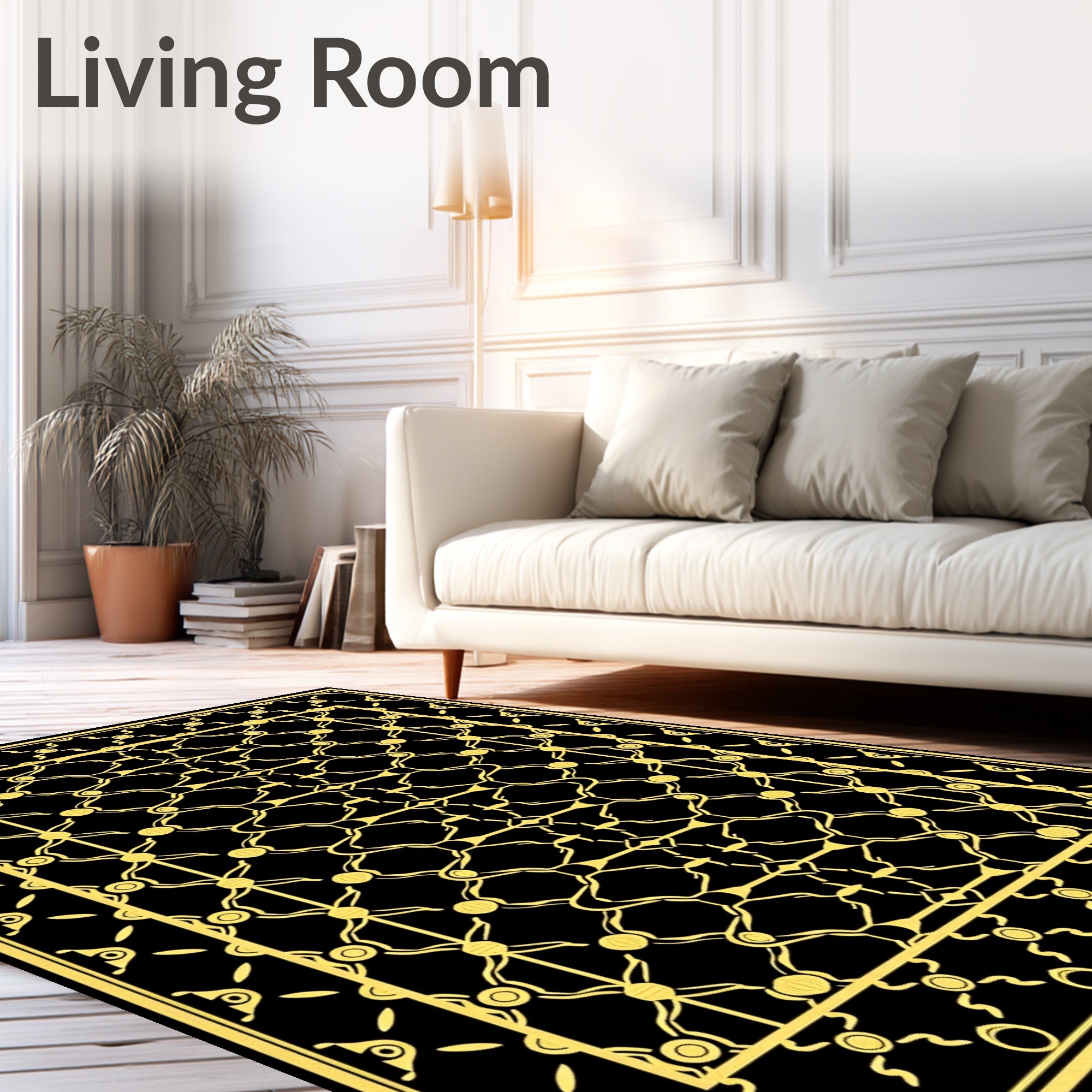 Golden Black Art Deco Lattice Rug