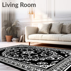 Ancient Black White Floral Medallion Rug