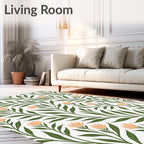 Green Leaf and Peach Blossom Vines Rug