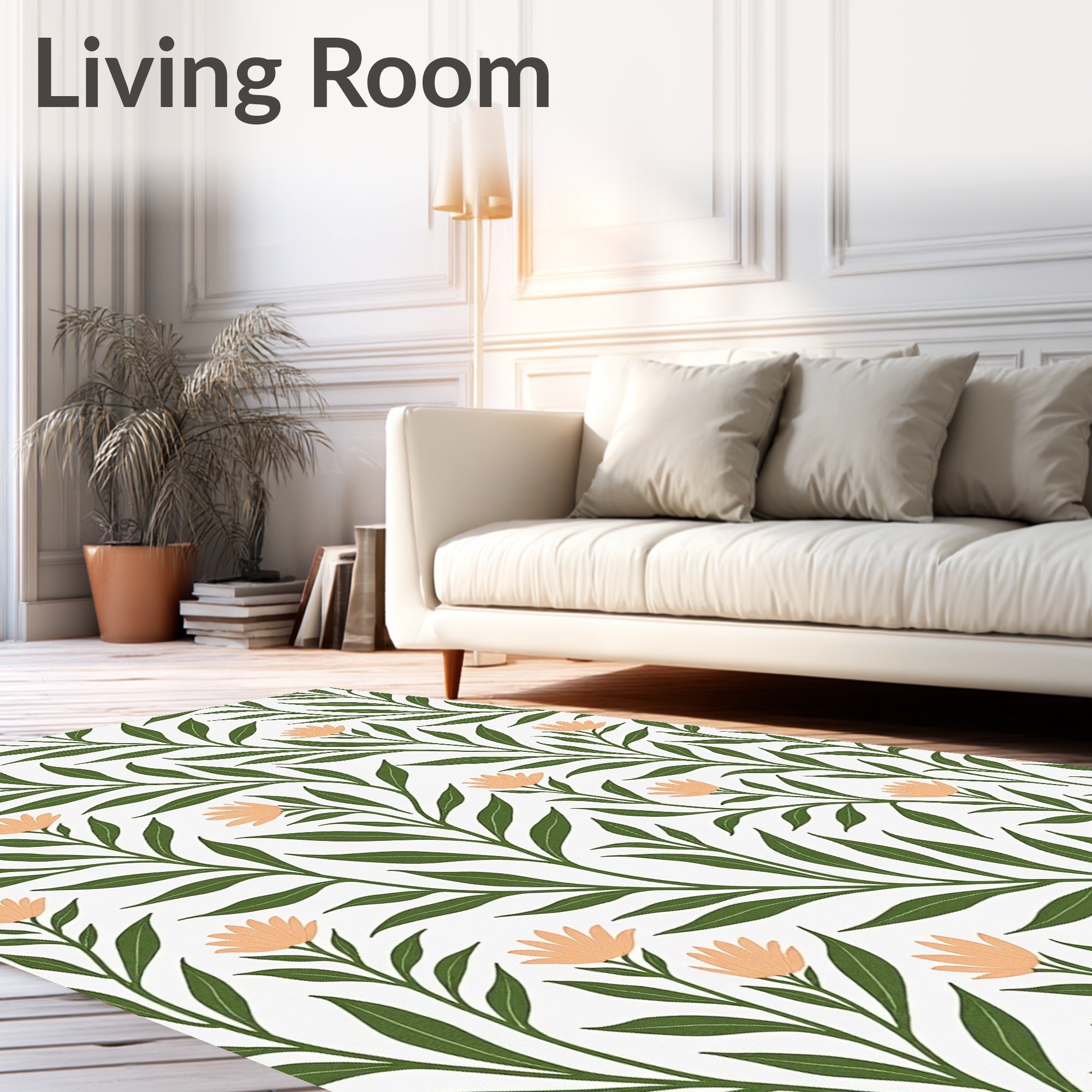 Green Leaf and Peach Blossom Vines Rug