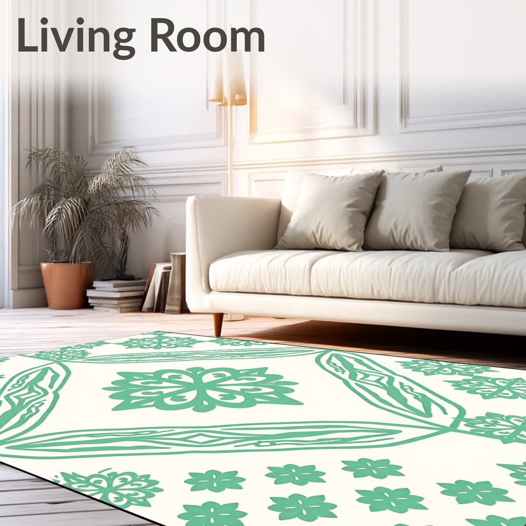 Mint Green Floral Geometric Medallion Rug