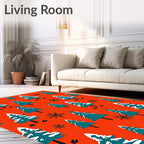 Teal Snow-Dusted Pineflakes On Orange Rug
