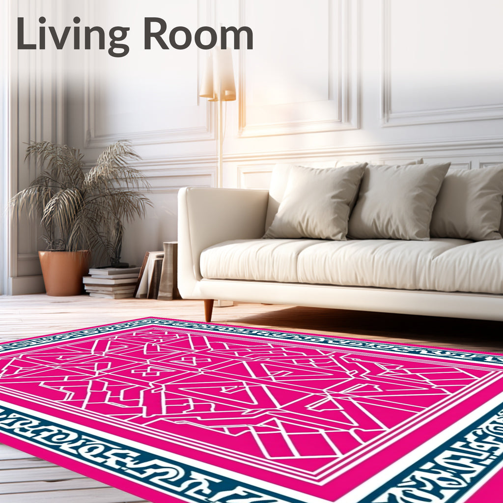 Hot Pink Geometric Interlocking Diamond Rug
