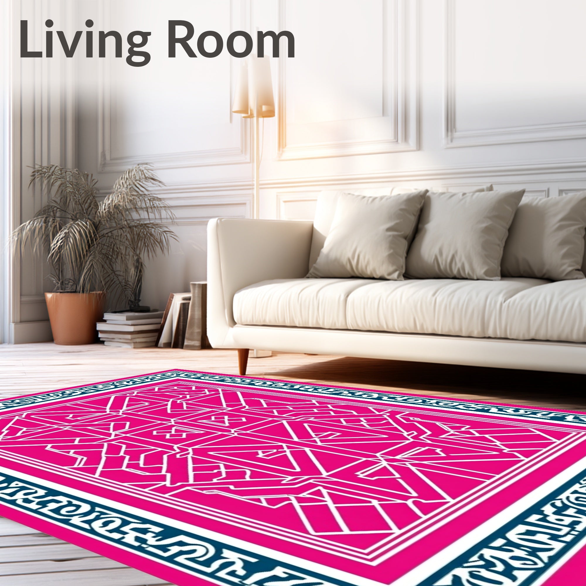 Hot Pink Geometric Interlocking Diamond Rug