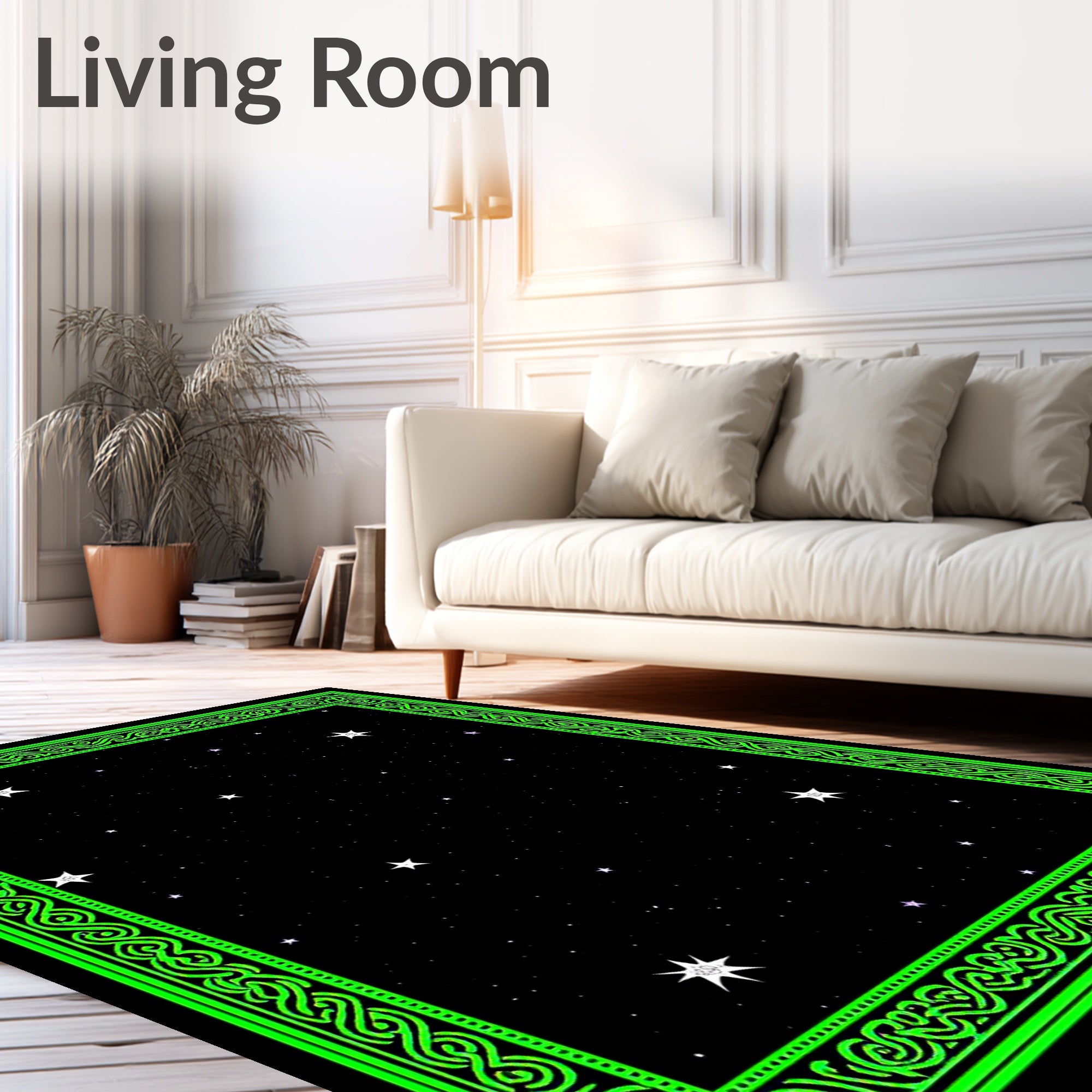 Neon Green Celestial Starry Night Rug