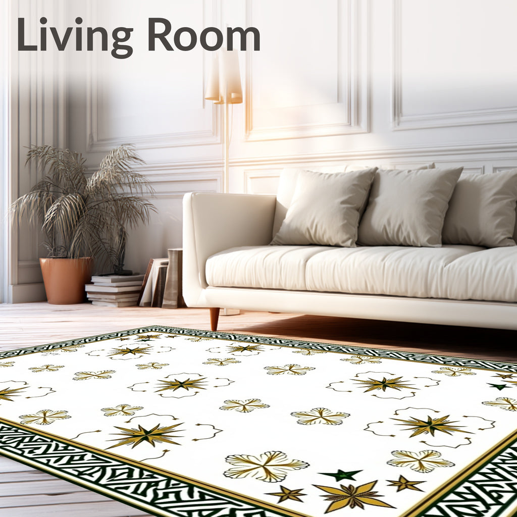 Grand Golden Starburst Floral Border Rug