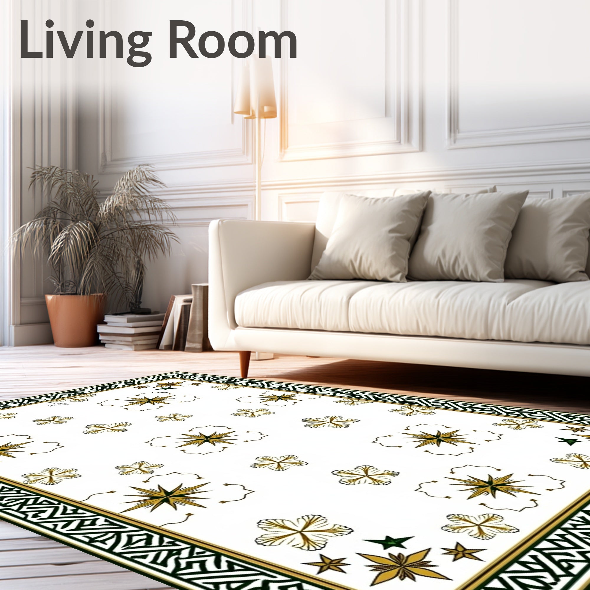 Grand Golden Starburst Floral Border Rug