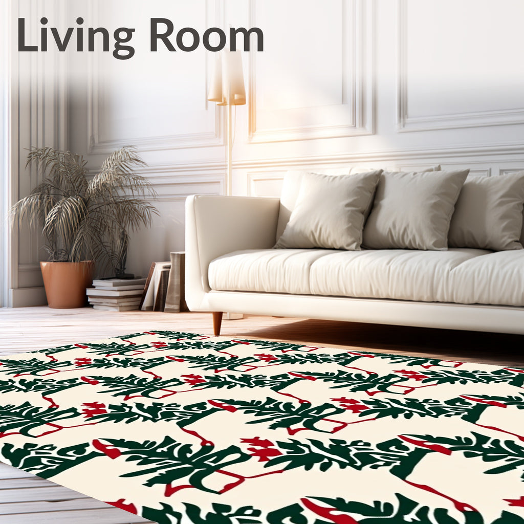 Emerald Green Red Evergreen Trees Rug