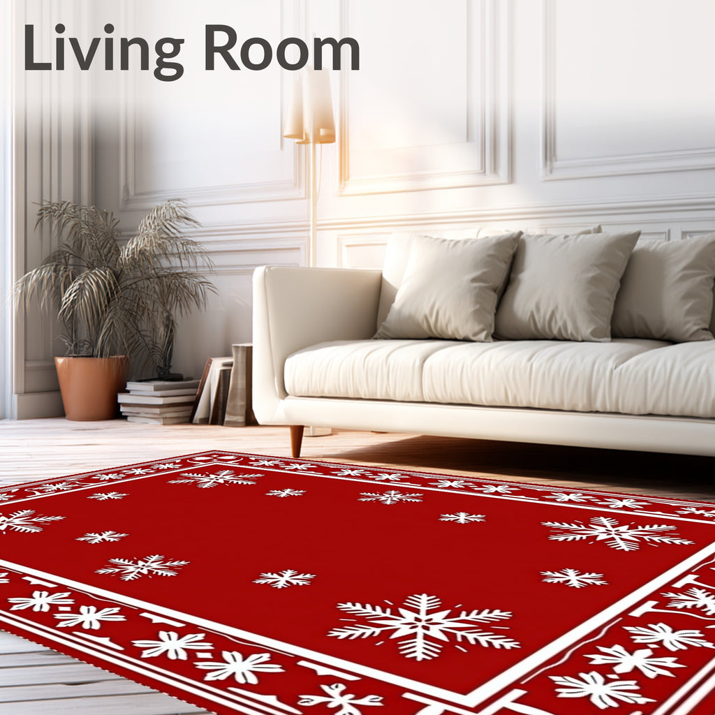 Crimson Snowflake Border Rug