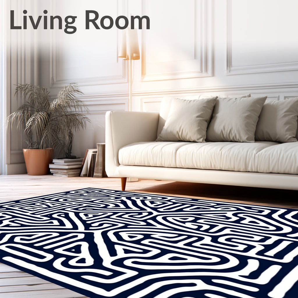 Black White Labyrinth Tribal Rug