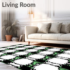 Rough Black Green White Plaid Squares Rug