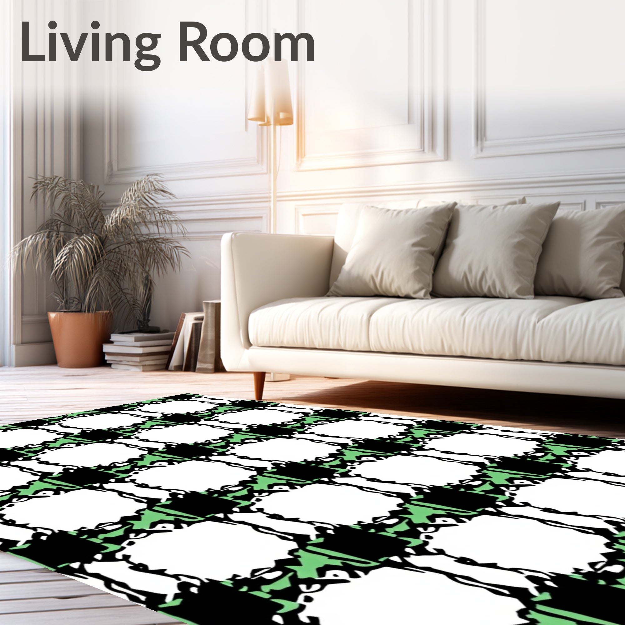 Rough Black Green White Plaid Squares Rug