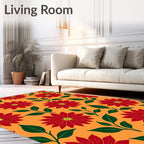 Bold Red Flower Garland Fabric Rug
