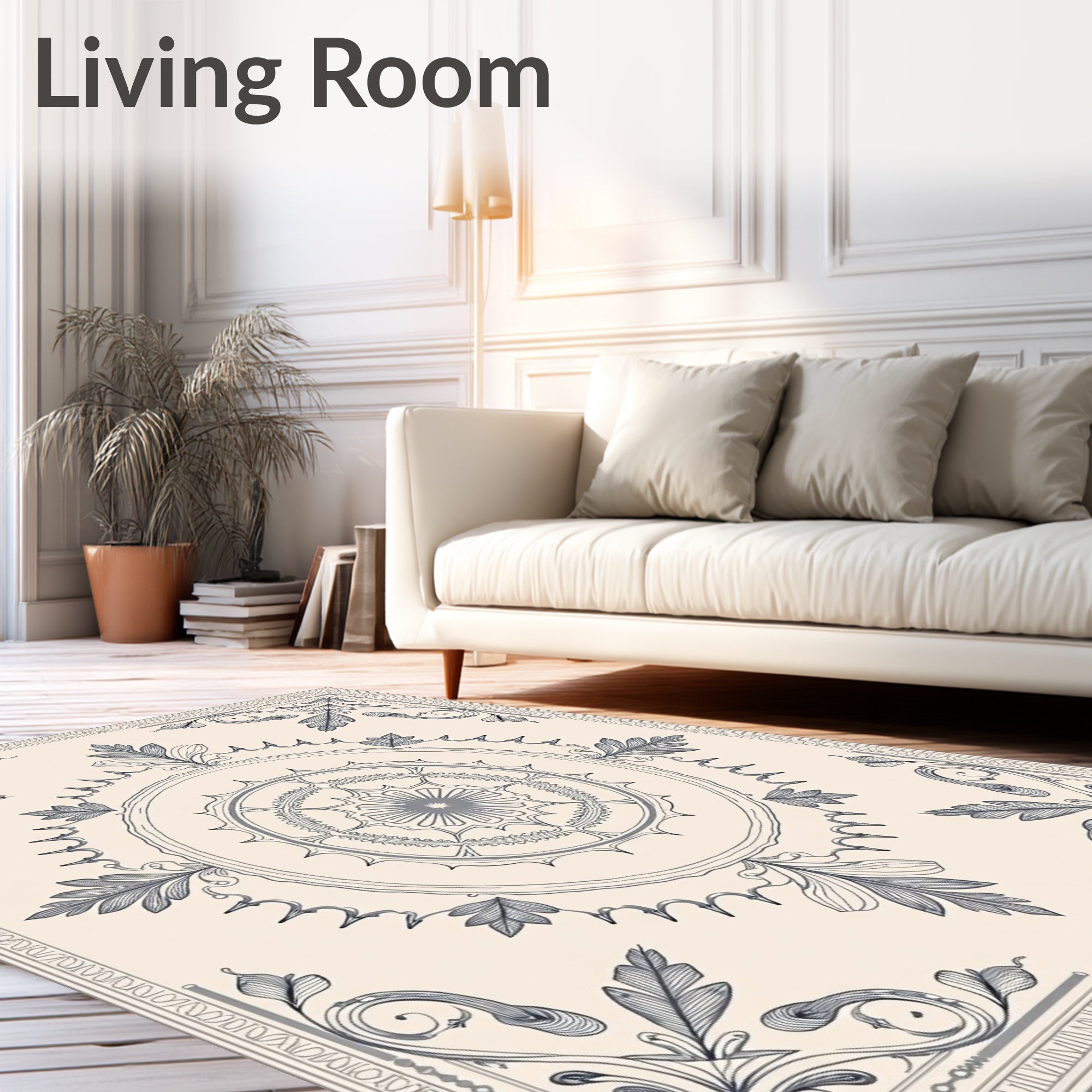Slate Gray Floral Medallion Border Rug
