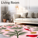 Pink Cardinal Pinecone Evergreen Branches Rug