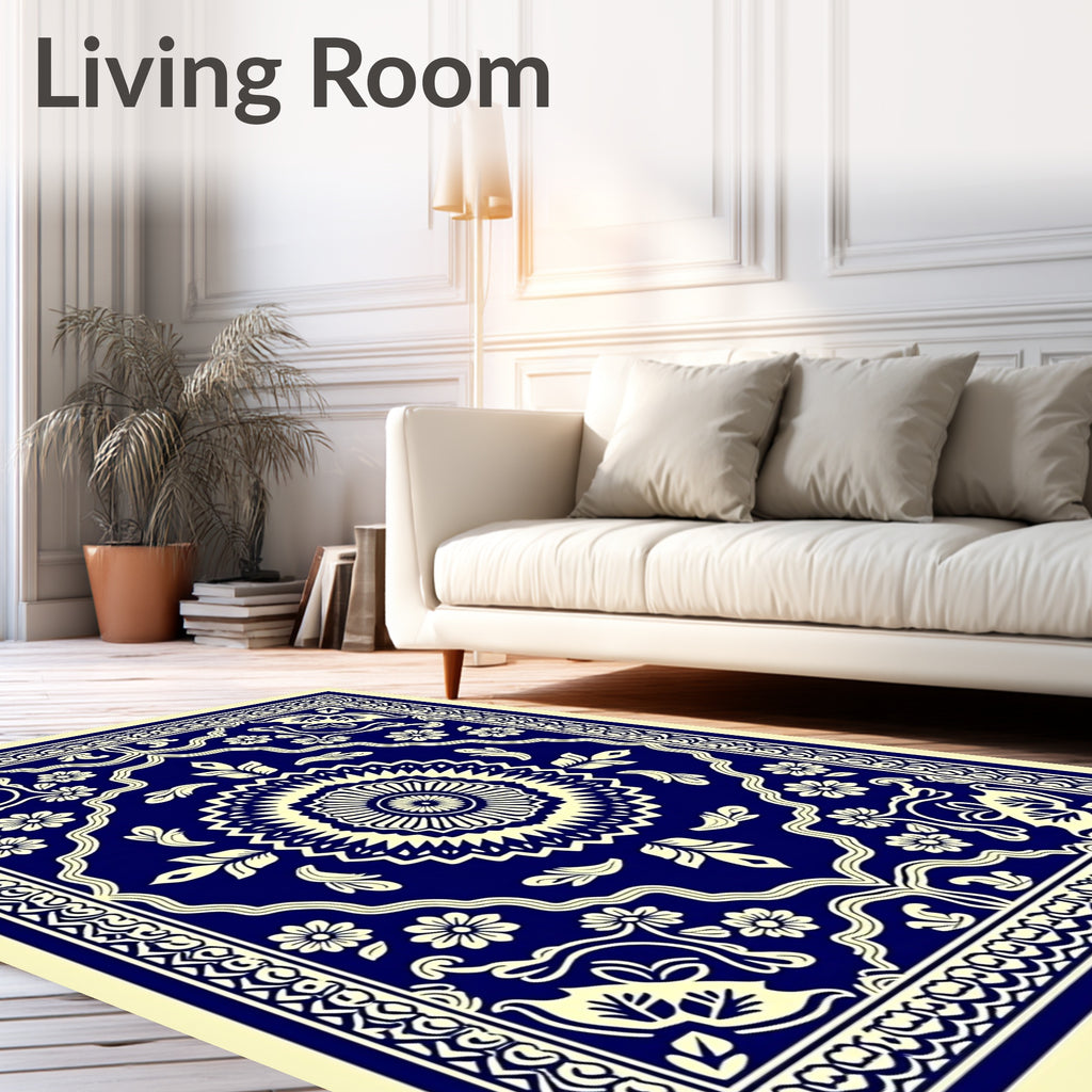 Deep Blue Floral Medallion Rug
