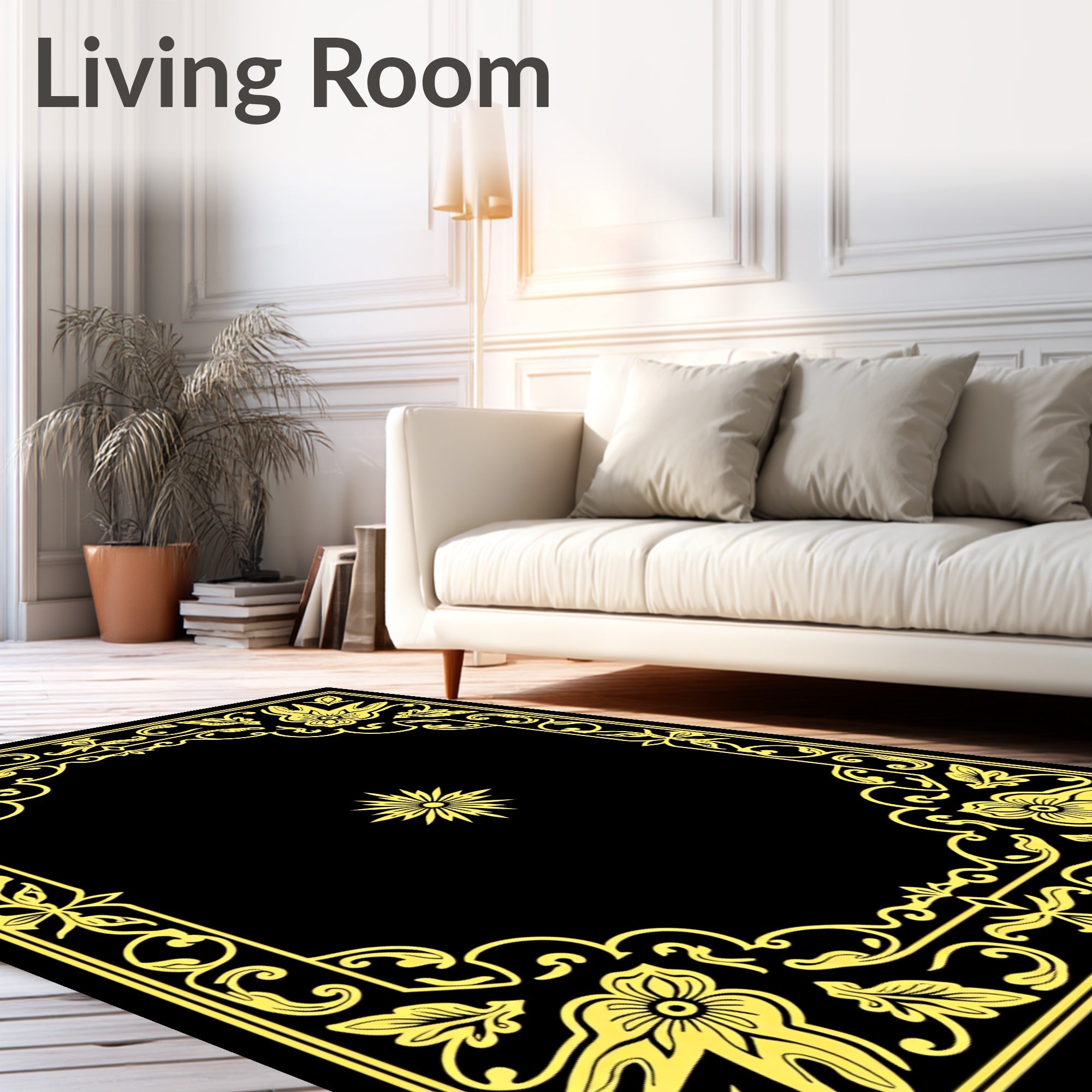 Golden Floral Border with Center Star Rug