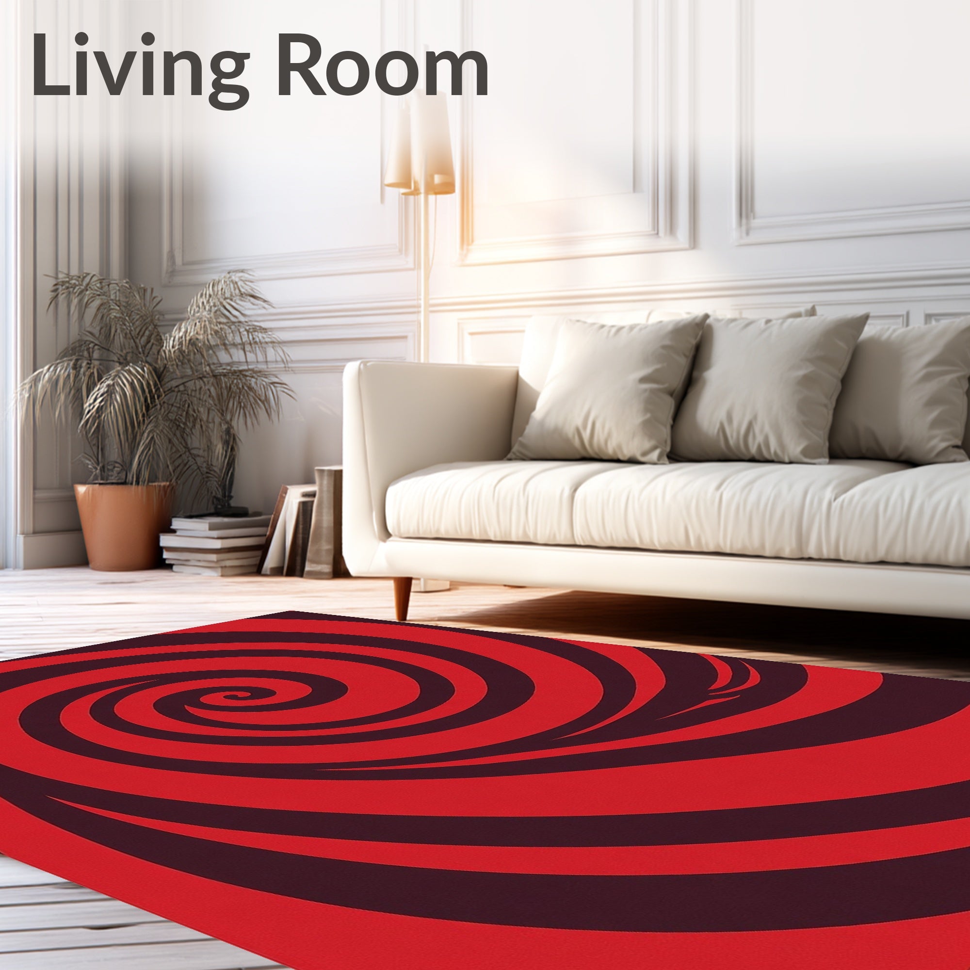 Crimson Red Swirl Graphic Rug