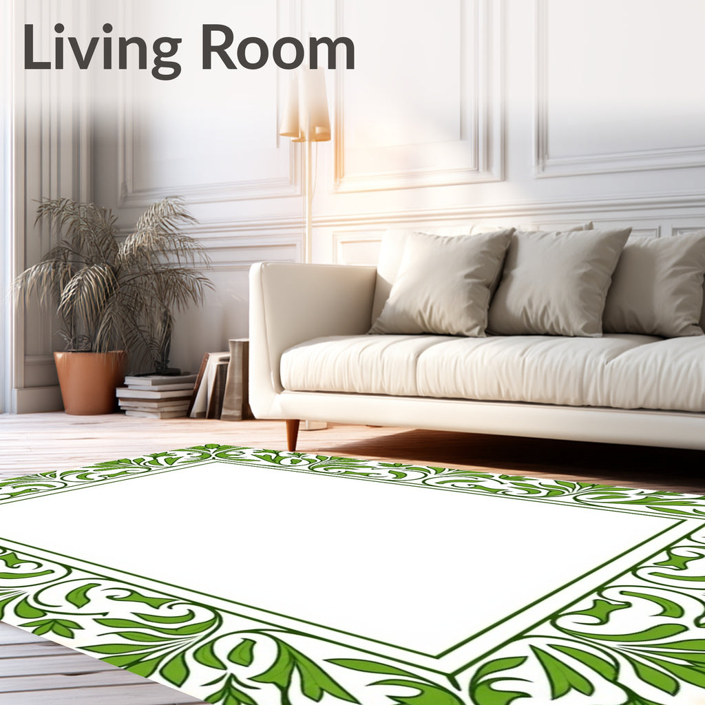 Green Leafy Vine Border Frame Rug
