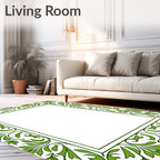 Green Leafy Vine Border Frame Rug