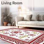Red Gold Merry Snowflake Frame Rug