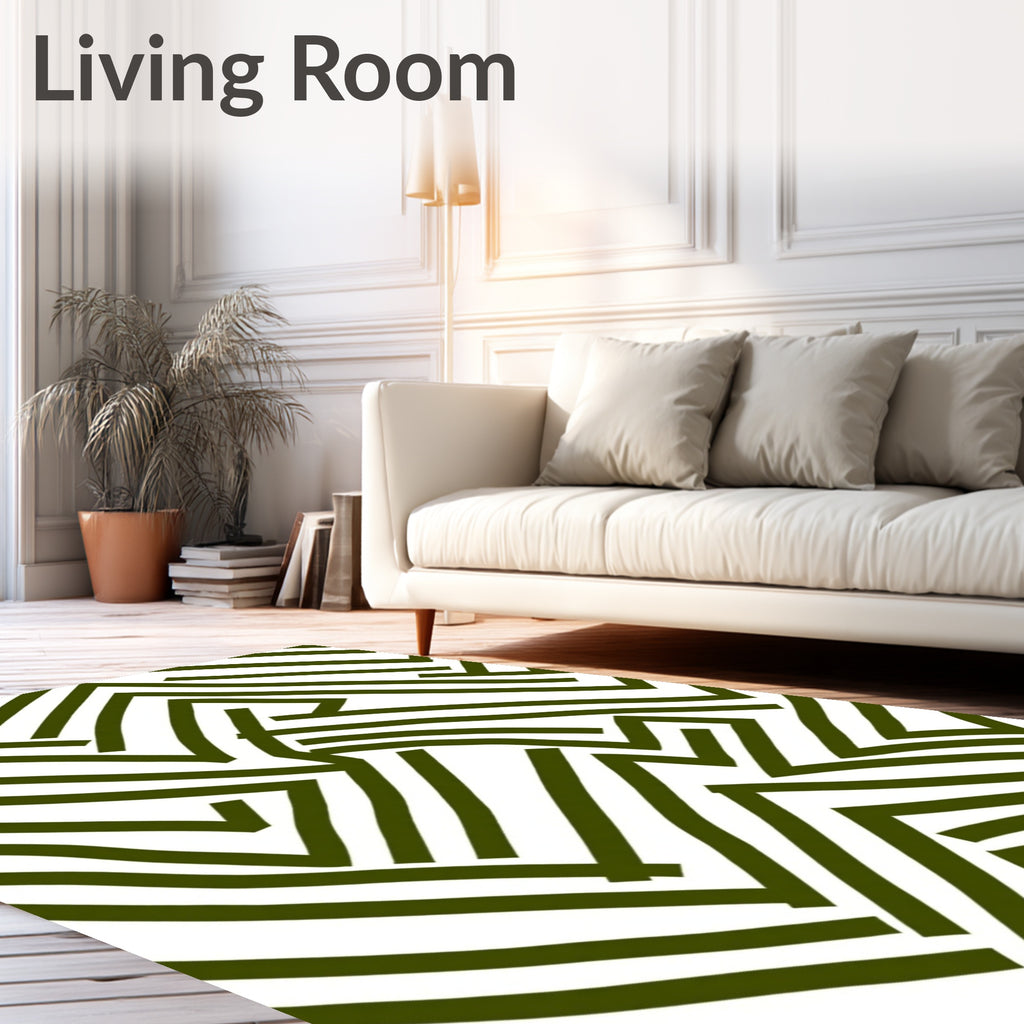 Olive Green Abstract Chevron Lines Rug