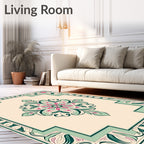 Flowing Teal Pink Floral Mandala Rug