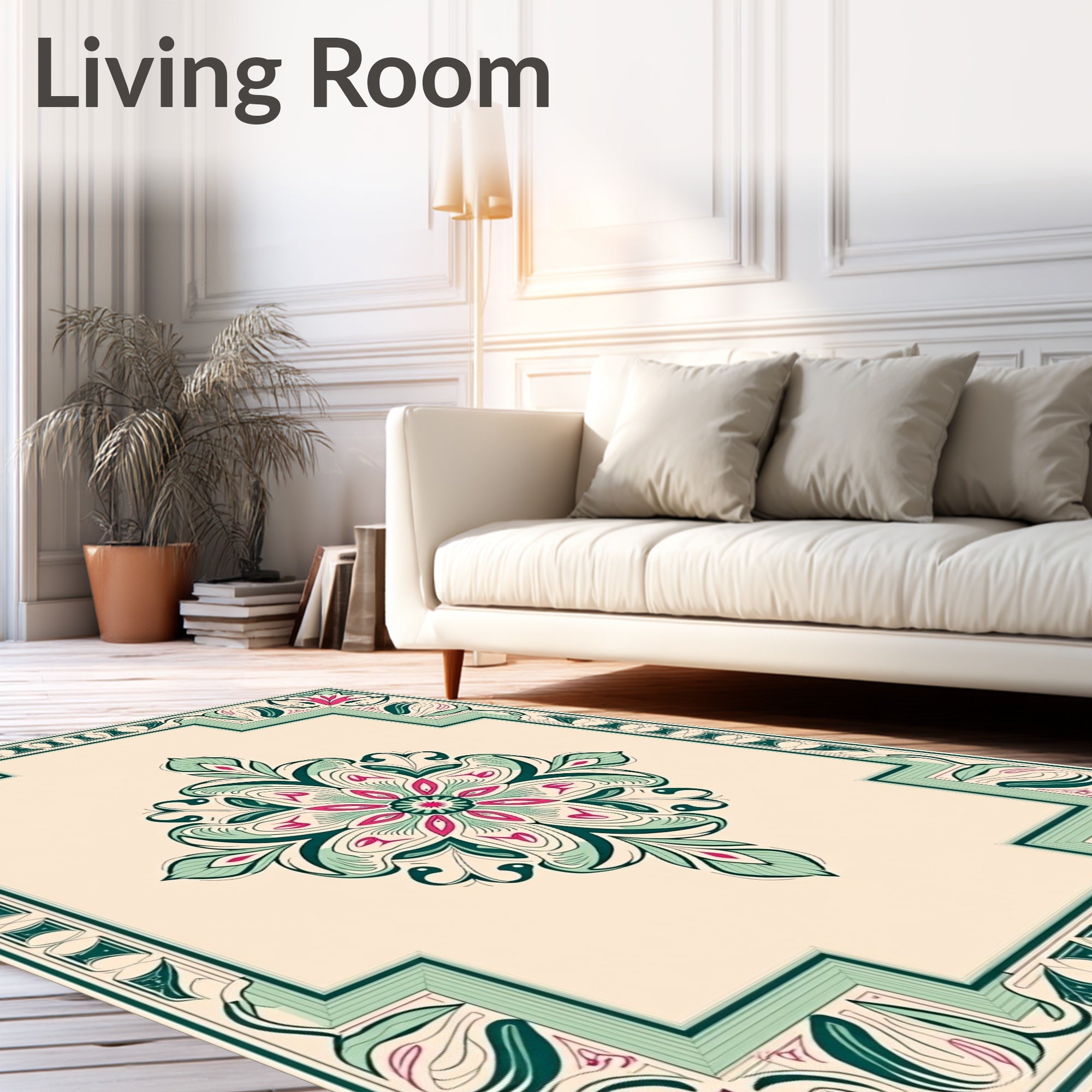 Flowing Teal Pink Floral Mandala Rug