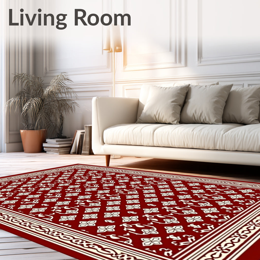 Crimson Cream Floral Border Medallion Rug