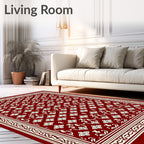 Crimson Cream Floral Border Medallion Rug