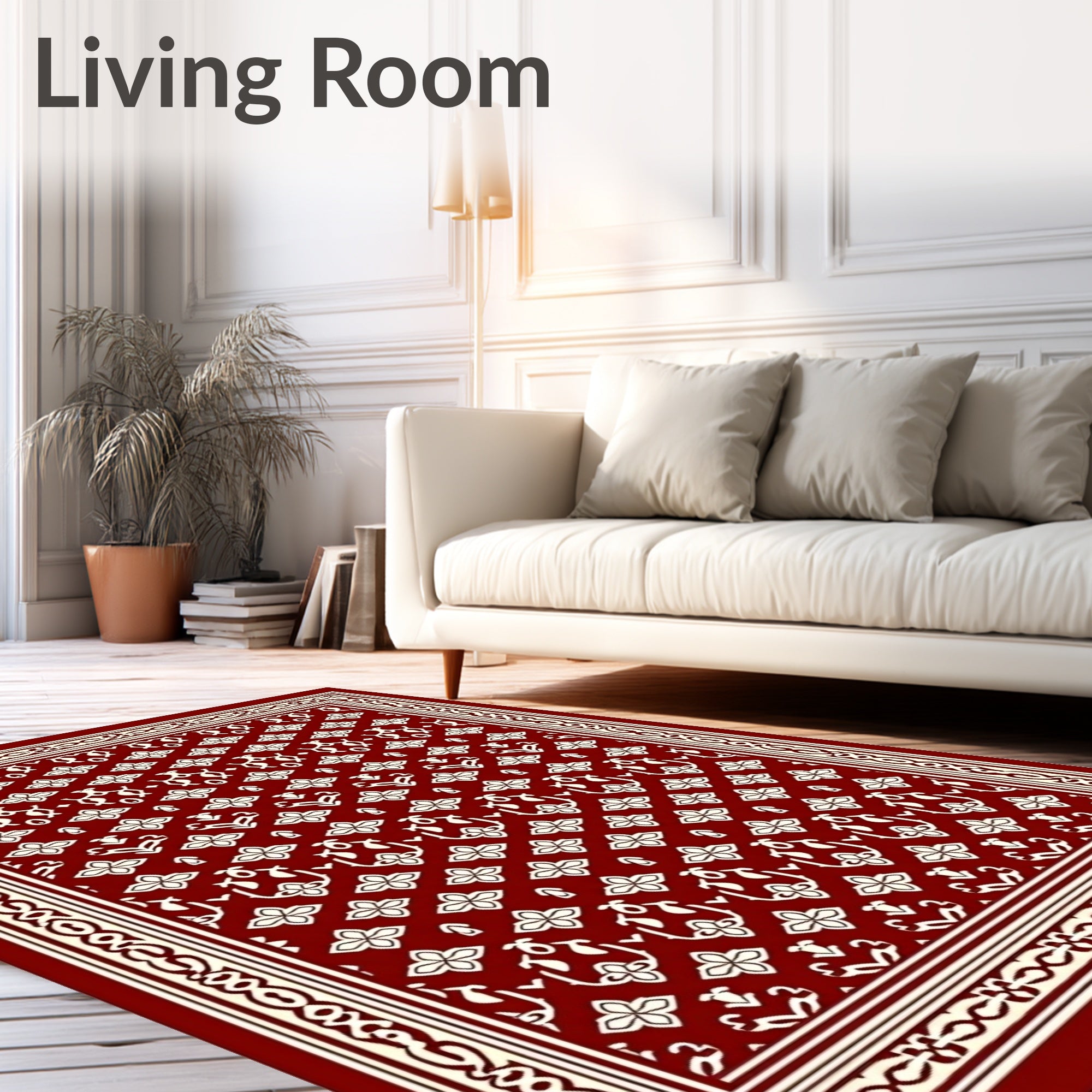 Crimson Cream Floral Border Medallion Rug