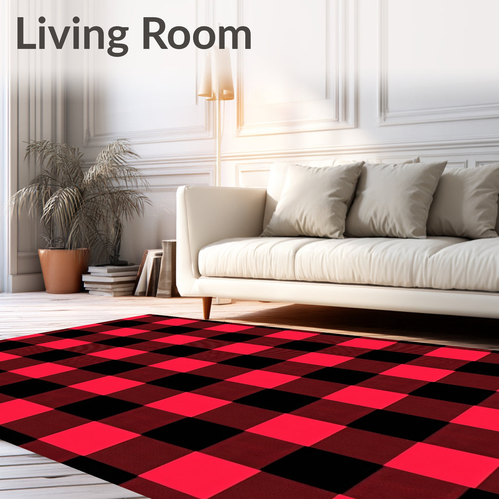 Red Black Gingham Plaid Home Accent Rug