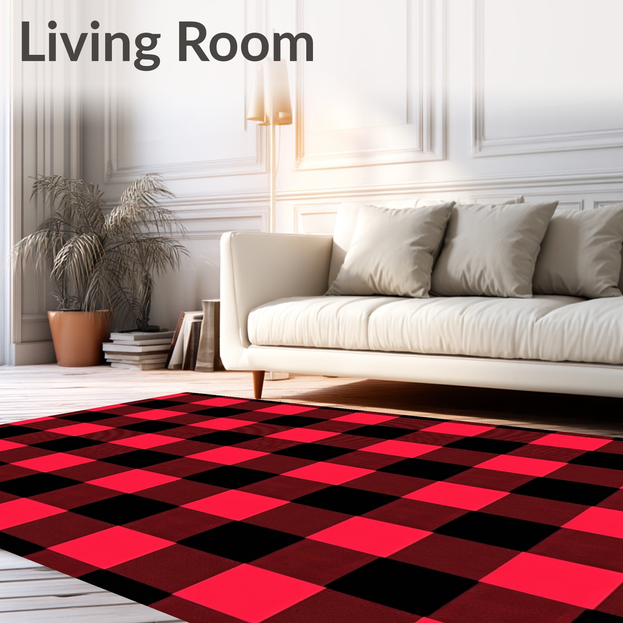 Red Black Gingham Plaid Home Accent Rug