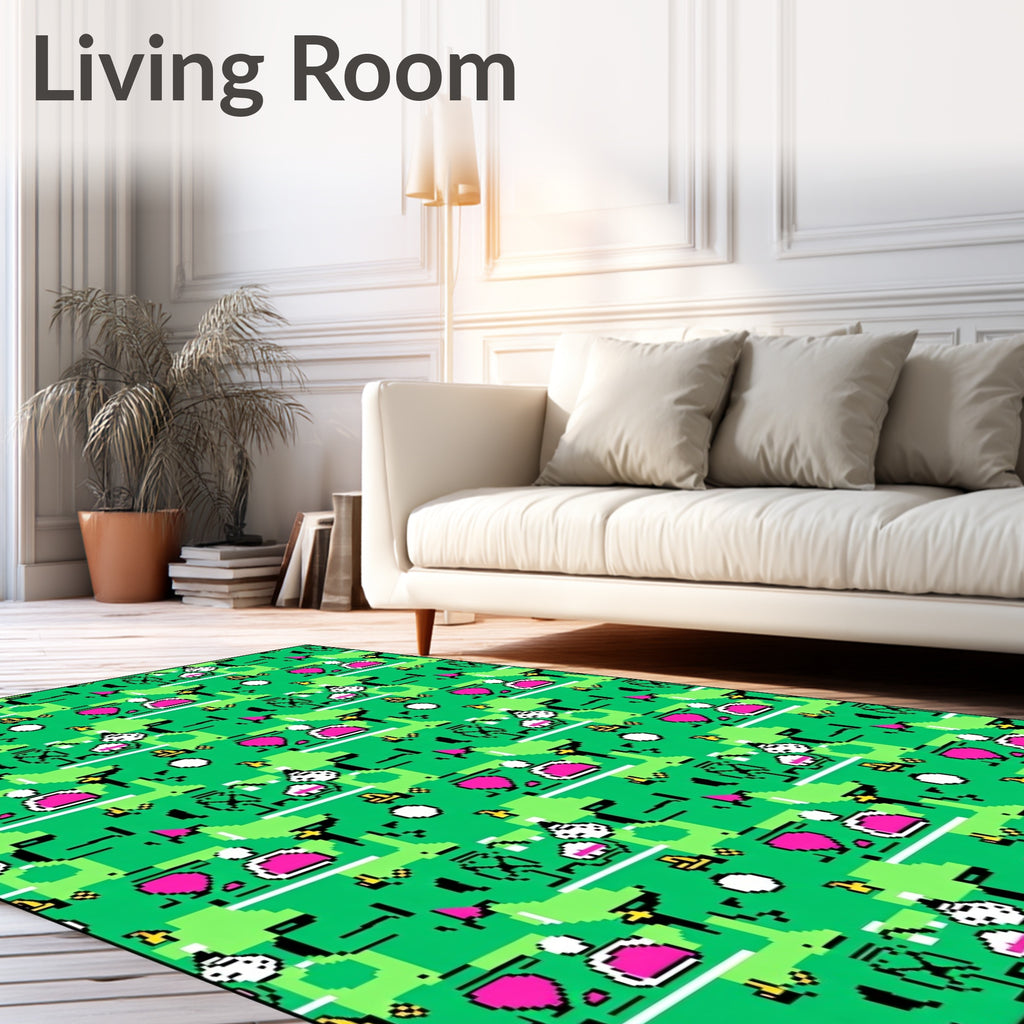 Pixelated Green Pink Character Repeat Rug