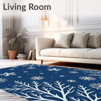 Winter White Snowflakes On Blue Rug