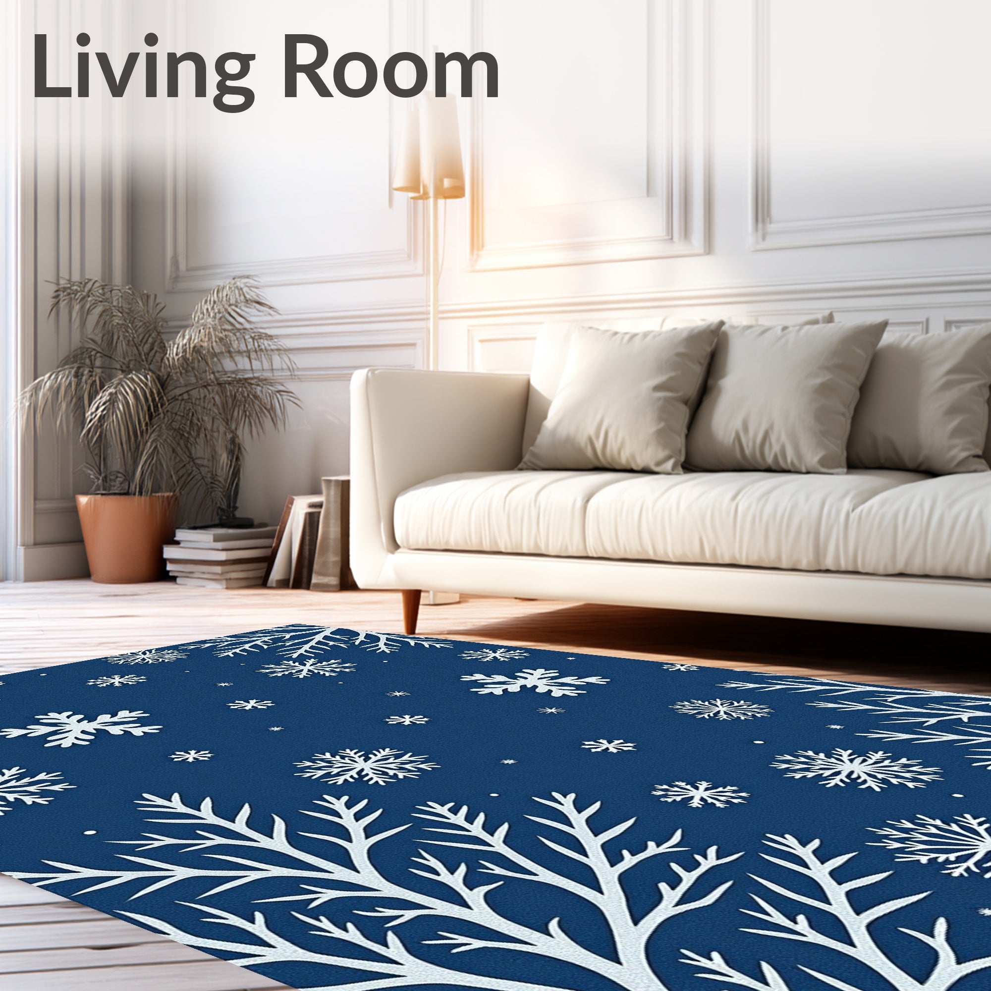 Winter White Snowflakes On Blue Rug