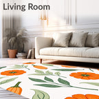 Warm Orange Pumpkin Floral Foliage Rug