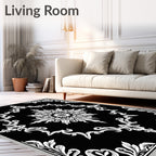 Monochromatic Black White Floral Mandala Rug