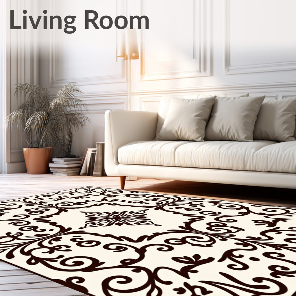Dark Brown Floral Scrollwork Swirls Rug